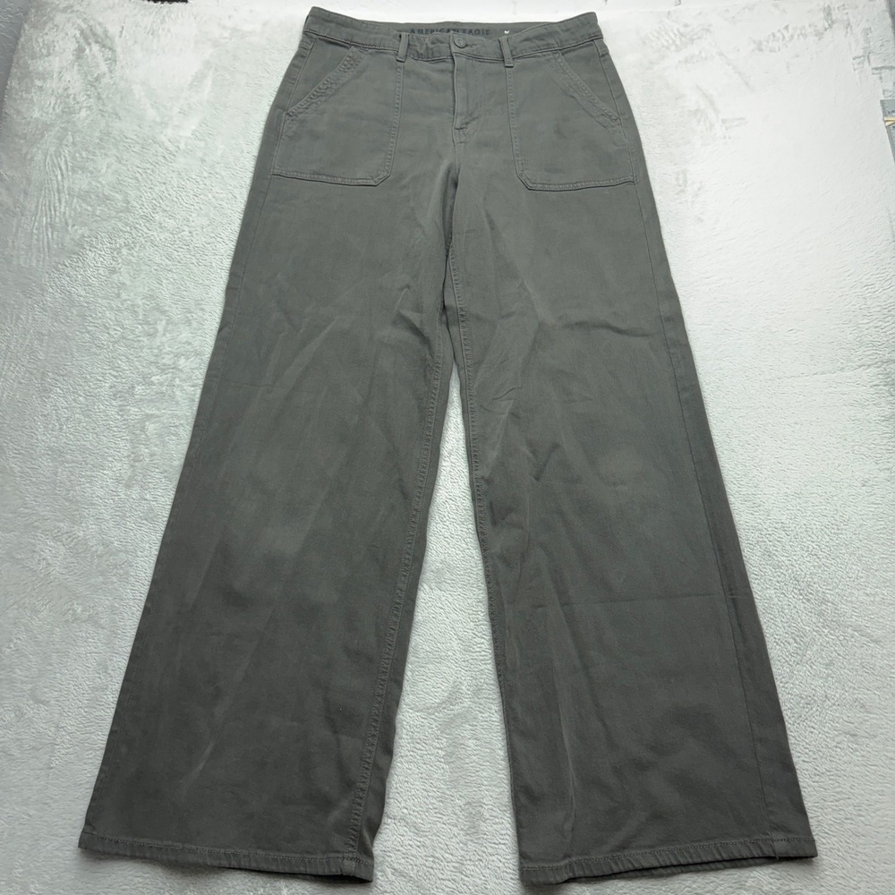 American Eagle Pants Womens 10 Long Gray Super High Rise Baggy Wide Leg Stretch